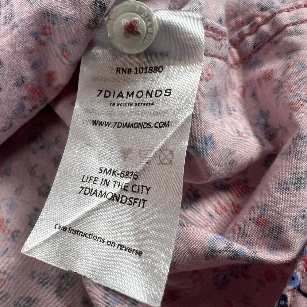7 Diamonds Mens XL Pink Floral Button Up Shirt Short Sleeve Cotton Casual - Picture 11 of 12